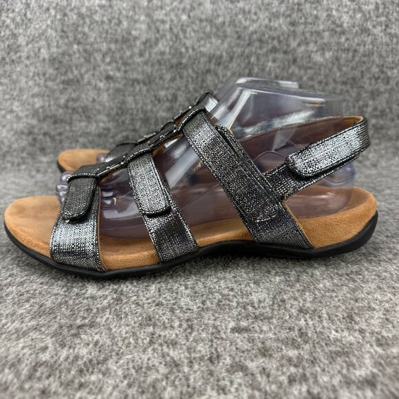 ✅ Womens 9 Vionic Amber Back-Strap Sandals Black Metallic linen Orthotic Support - Picture 9 of 13
